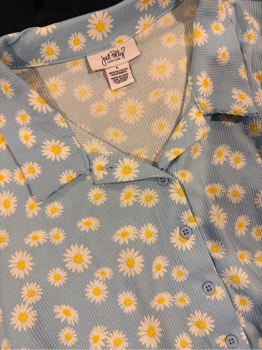 Just Polly Light Blue Daisy Button-Up Shirt